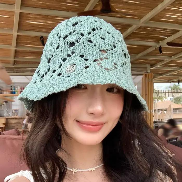 Chapeau tricoté ajouré décontracté, respirant, au design crocheté, protection solaire, visière pour 
