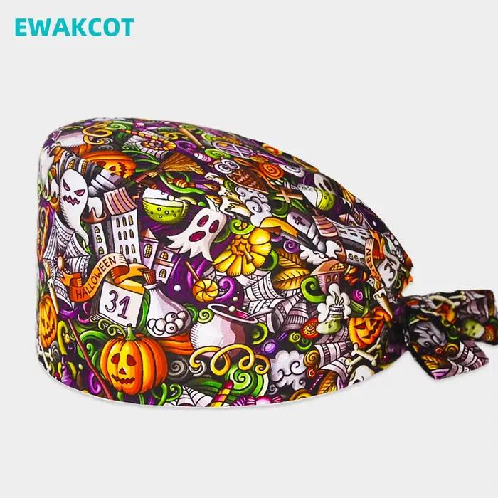 Chapeau chirurgical imprimé crâne 100% coton pour femmes et hommes, casquettes médicales de travail,