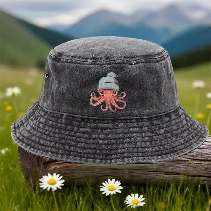 Un chapeau bob décontracté pour sports de plein air avec un motif imprimé d'un pieuvre dans un bonne