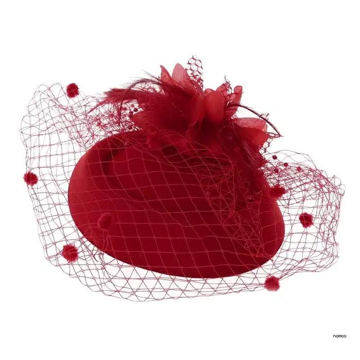 Fascinator-Chapeau de mariage perlé, voile en maille, fleur, plume, cocktail, vêtements de sauna