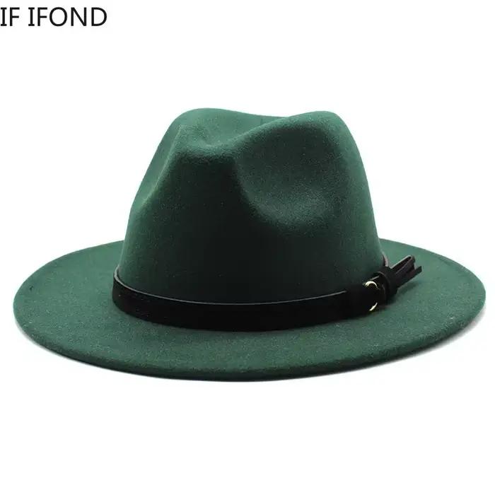 Gangster Trilby feutre Fedora chapeau européen américain large bord haut Jazz casquettes femmes homm