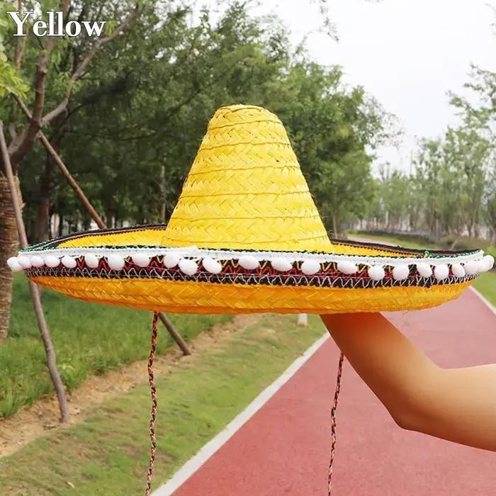 Chapeaux de paille de style mexicain à large bord pour hommes et femmes, chapeau de soleil extérieur