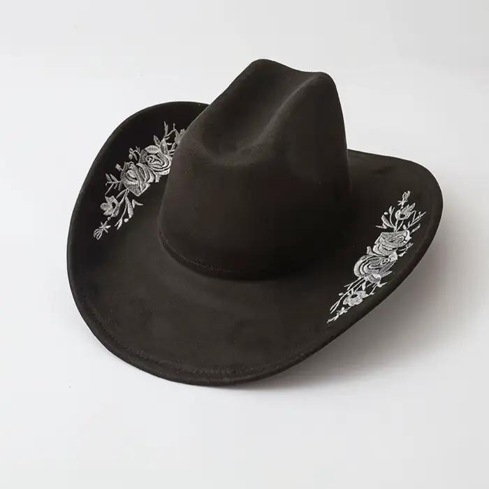 Chapeau haut-de-forme en feutre brodé à grands bords, casquette de Performance pour occasions formel
