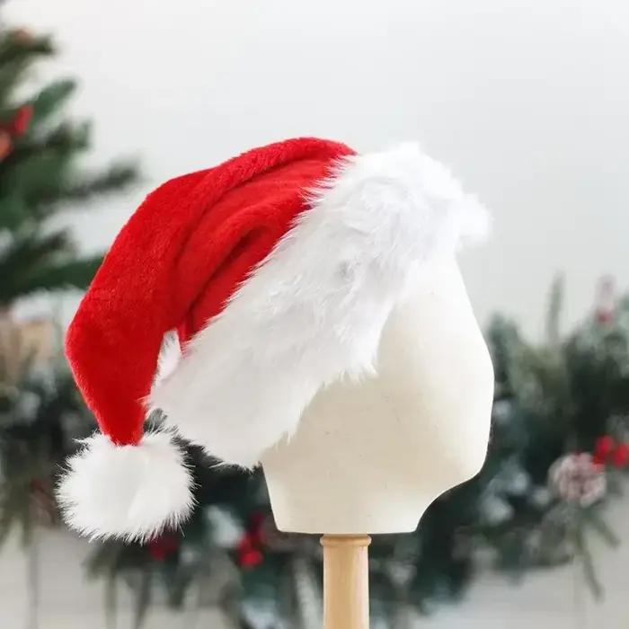 Chapeau de père noël pour adultes et enfants, chapeaux de vacances de noël unisexe en velours rouge,
