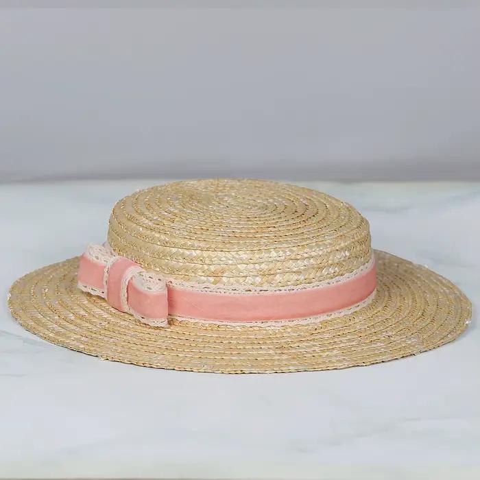 Chapeau de paille plat en velours pour femme, élastique, nœud en ruban au crochet, chapeaux Fascinat