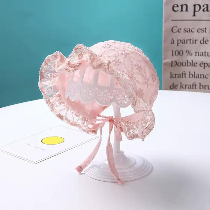 Chapeau de princesse en dentelle brodée pour bébé, bonnet à fleurs pour nouveau-né, casquettes de la