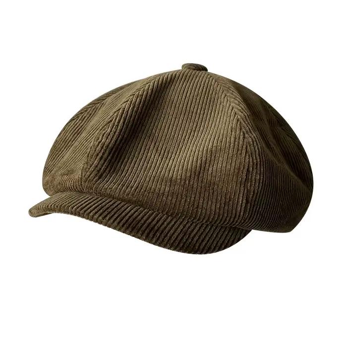 Chapeau octogonal en velours côtelé pour hommes, casquette de journal tendance unisexe, béret polyva