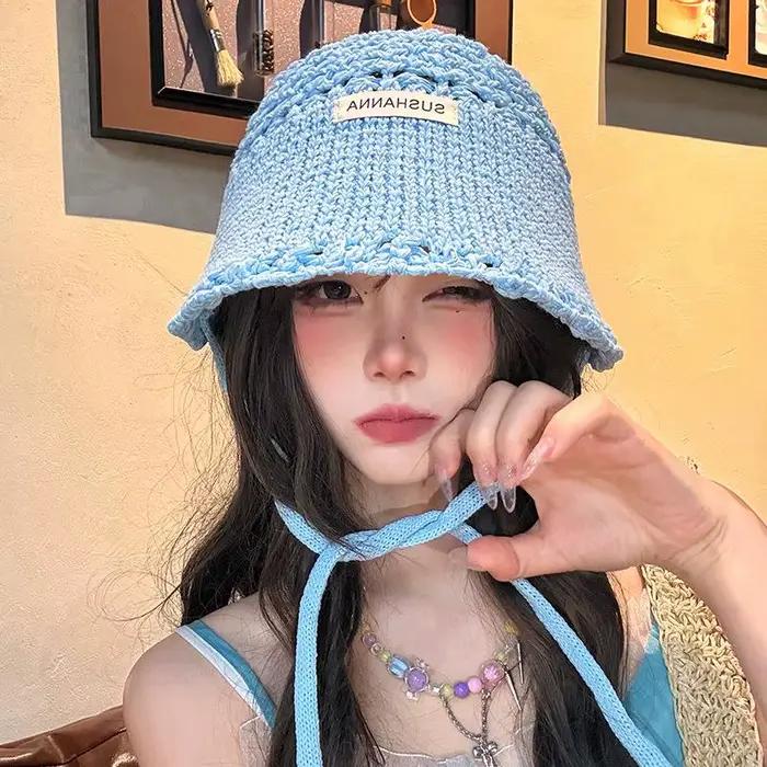 Chapeau de soleil en crochet avec protection UV pour femmes, respirant, fin, pliable, chapeau d'été 