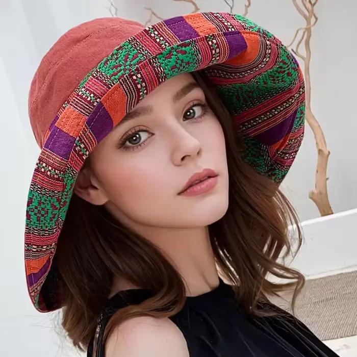 Chapeau de soleil pour femme, style décontracté, respirant, à large bord, protection solaire, tendan