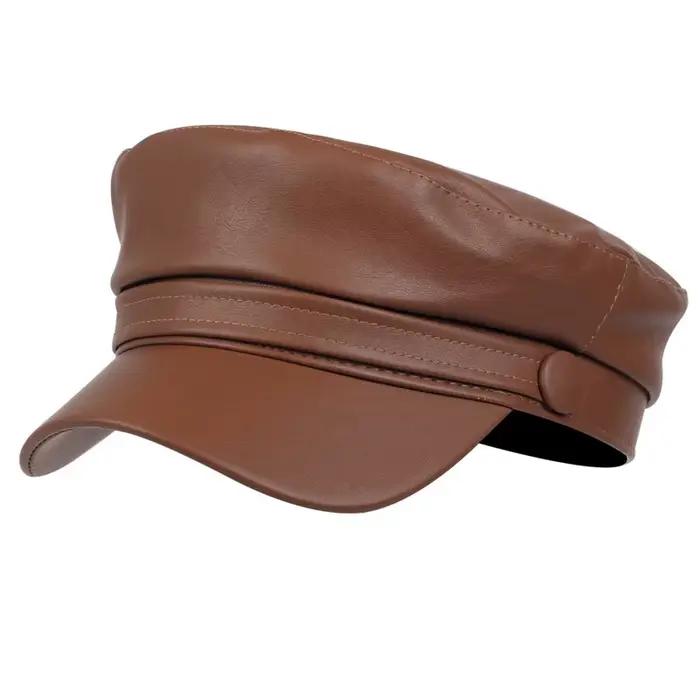 Casquettes militaires unisexes en cuir PU, chapeaux de marin pour femmes et hommes, noir et gris, ca
