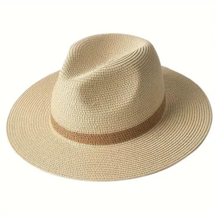 Chapeau Panama élégant à large bord - Protection UV, chapeau de plage unisexe avec design color bloc