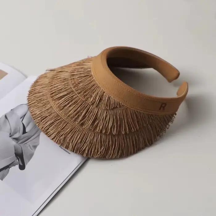 Chapeaux de paille à pampilles de styliste élégant, haut vide d'été, chapeau de soleil, Protection U