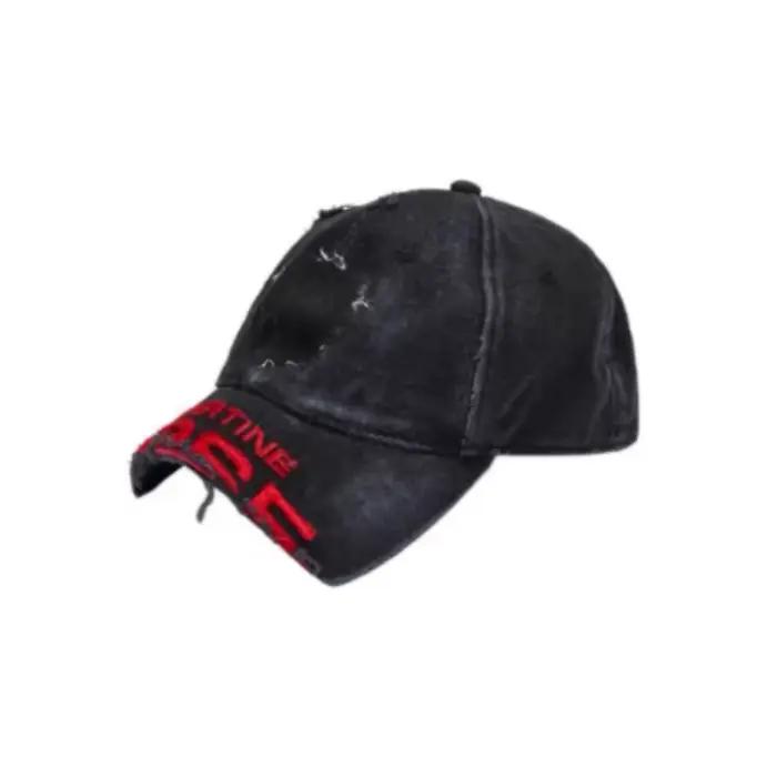 Casquette de baseball unisexe noire brodée style streetwear, effet vieilli, visière bec de canard, s