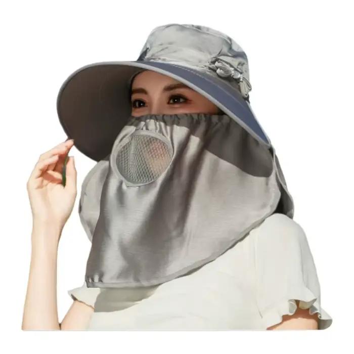 Chapeau de soleil à visière large et légère, respirant, pour femme, protection UV, avec protection d