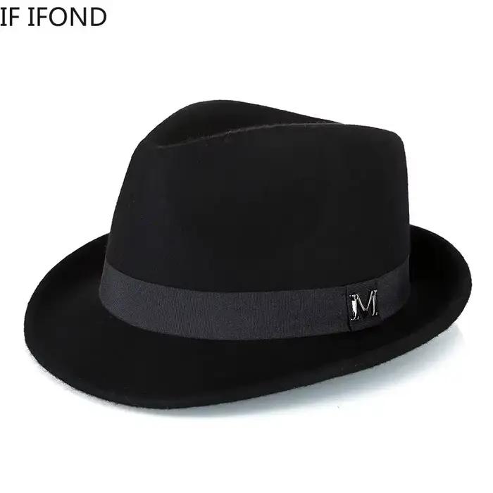 Hommes hiver épais chaud feutre Fedora chapeaux laine Gentleman Jazz casquette homburg mâle classiqu