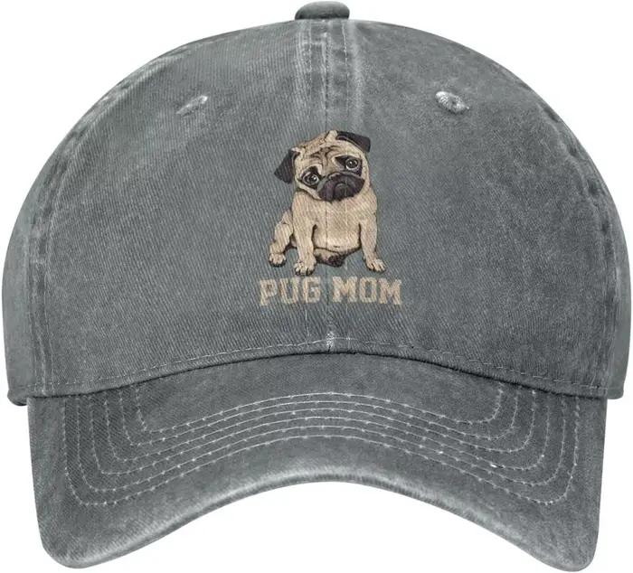 Pug Mom Dog Casquette de baseball en denim pour femme - Chapeau de camionneur pour femme - Unisexe