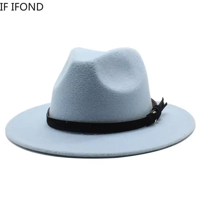 Gangster Trilby feutre Fedora chapeau européen américain large bord haut Jazz casquettes femmes homm