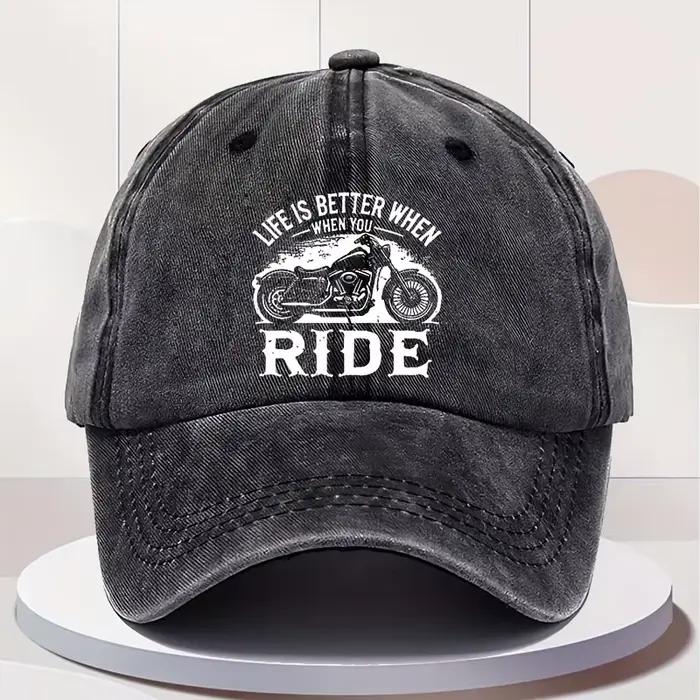 Casquette snapback vintage pour homme - Casquette de motard rétro réglable avec texte et motif motar