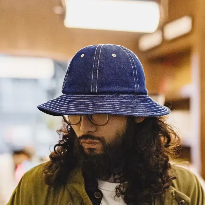 Maden Vintage Denim bleu seau chapeau large bord rond haut chapeau de soleil pour respirant unisexe 