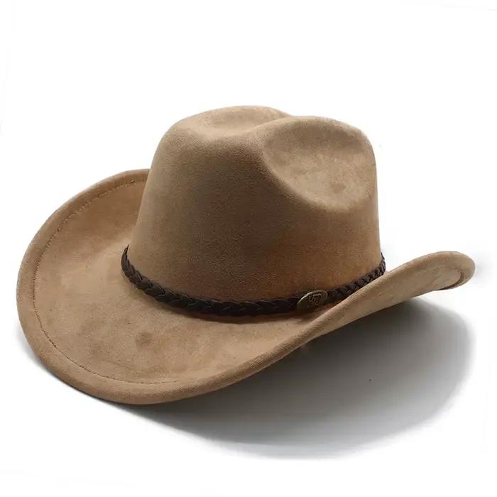 Chapeaux de cowboy western en daim avec bande en cuir, chapeau de cowgirl vintage pour fête, casquet