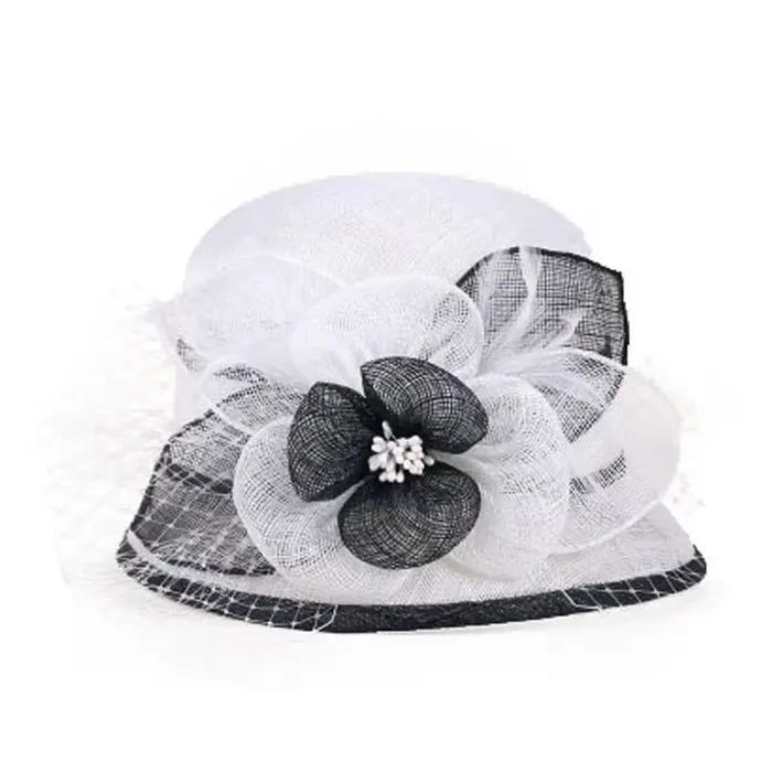 Sinamay-Chapeau Fedoras Rose à Fleurs pour Femme, Fascinateur Derby à Large Bord, pour Mariage, ixd'