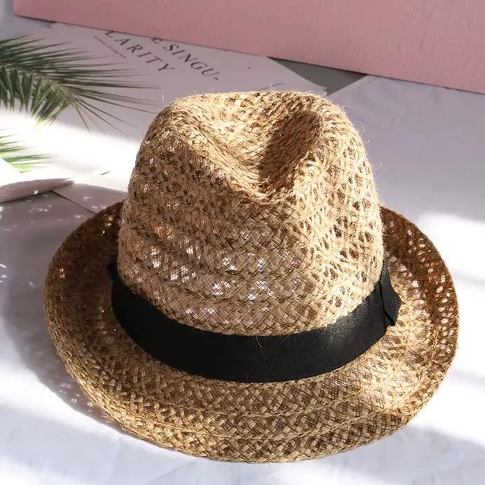 RAFFIA-Chapeau de Paille en Feutre pour Femme et Homme, Protection UV, Couleur Herbe, anderNaturel, 