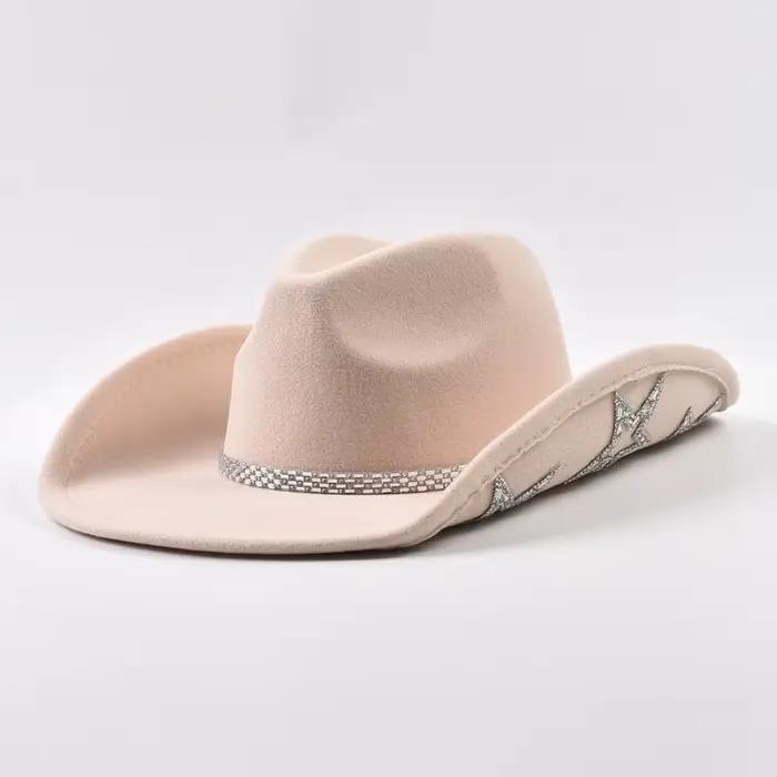 Chapeau de Cowboy occidental pour femmes, à large bord, strass, étoile, chapeaux de Cowgirl pour réc