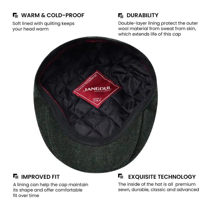 Casquette plate en tweed de laine JANGOUL XL/XXL pour homme, style newsboy, mode hiver, casquette Ga