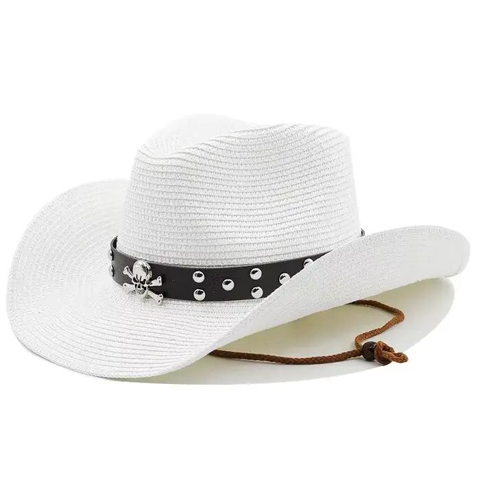 Chapeau de Cowboy de style Punk pour hommes, chapeau de plage en paille, Panama, casquette de soleil