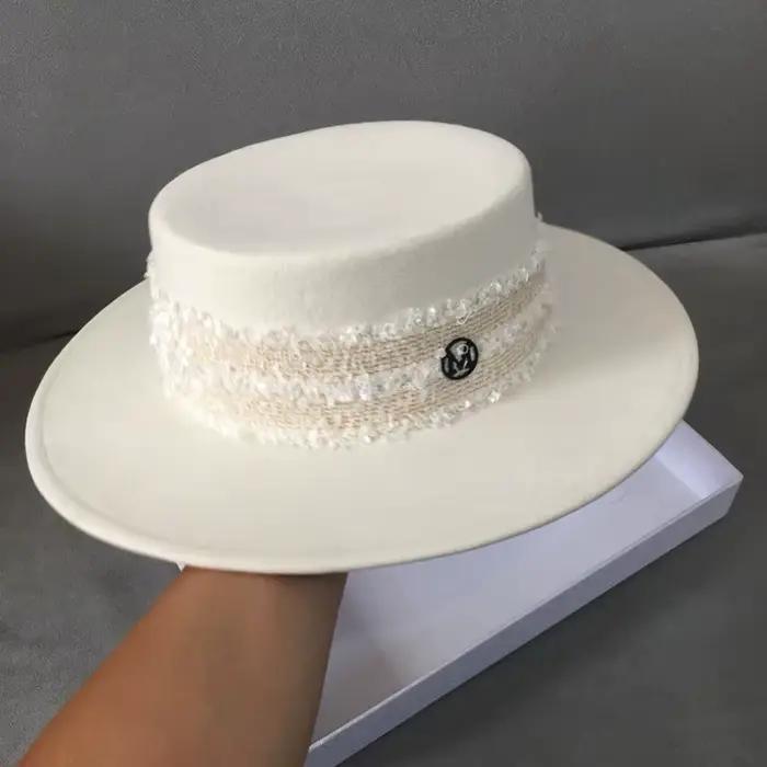 Nouvelle-angleterre Vintage à large bord femmes Fedoras chapeau dames fille automne hiver mode lettr