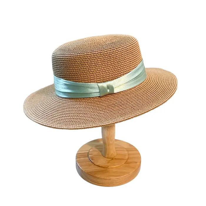 Chapeau de soleil rétro élégant en paille tressée, style français, à large bord, pour la plage, à ca