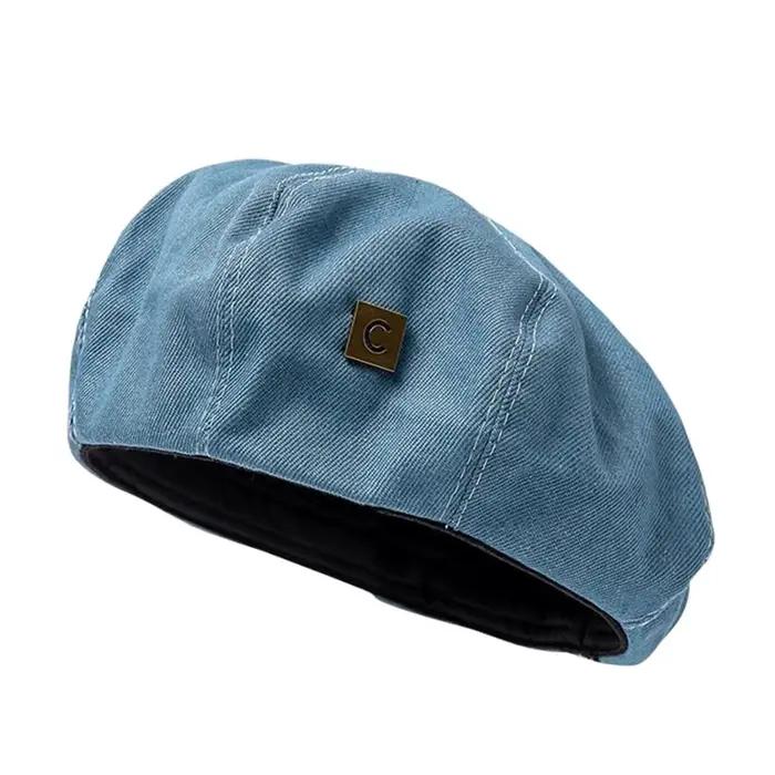 Béret en jean tendance pour femme, réglable, style rétro, casquette de peintre, bérets coréens et br