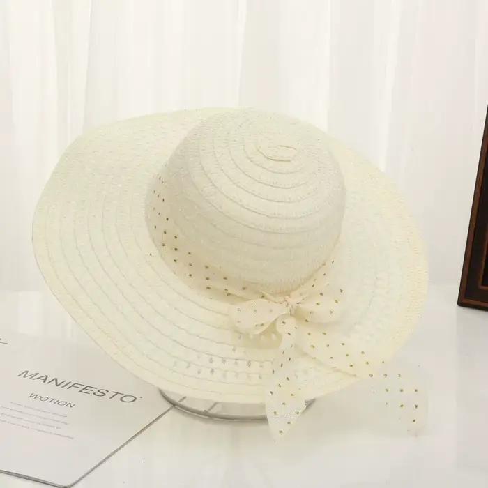 Chapeaux de soleil d'été pour femmes, de plage, nœud plat, panama, décontracté, en paille