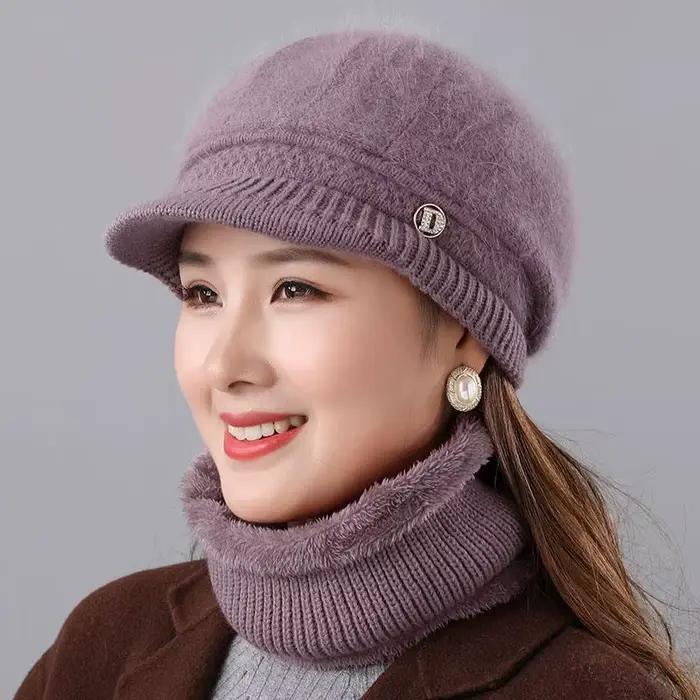 Bonnet en fourrure de lapin tricoté chaud pour femme, tendance et polyvalent, idéal pour l'automne e