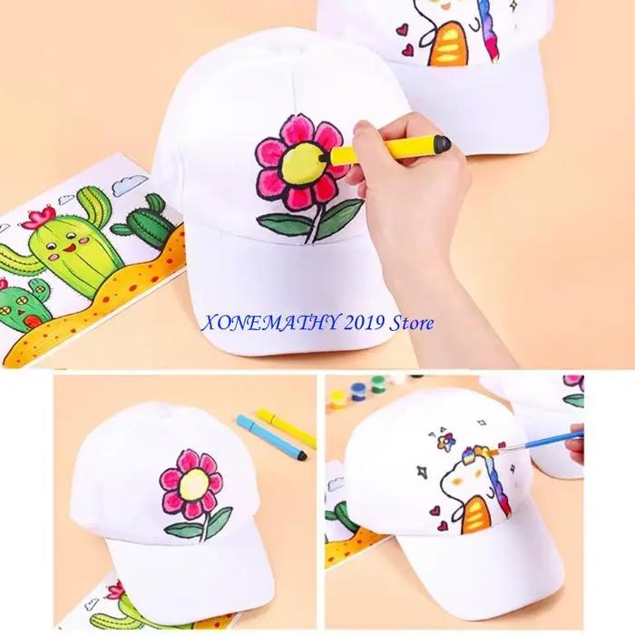 F42F chapeau peinture créatif pour enfants Surfaces lisses chapeau en coton pour marqueurs acrylique