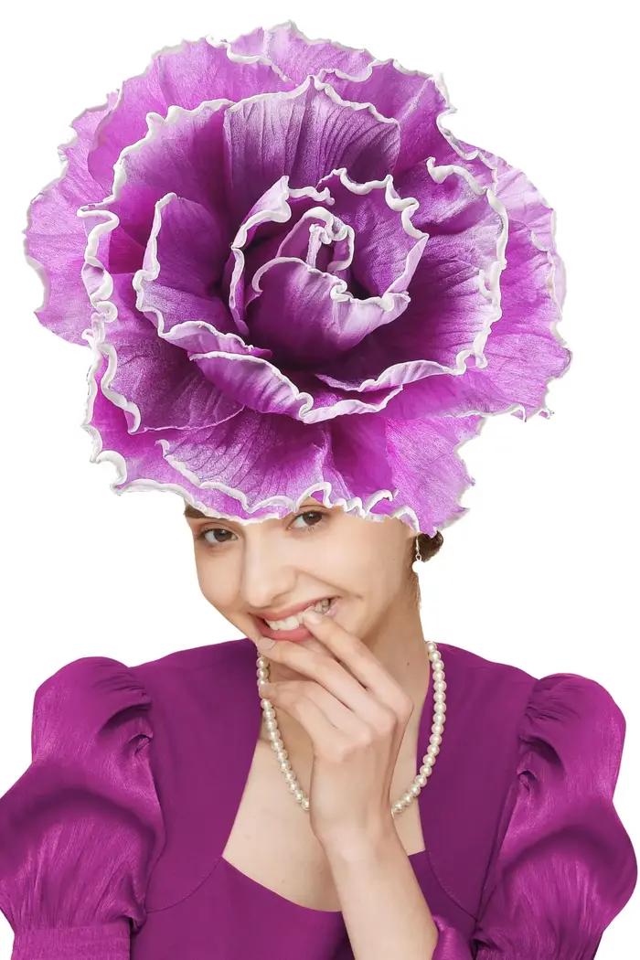 Chapeau fascinateur à fleurs de roses exagérées, Kentucky Derby, Cocktail, mariage, maquillage de ma