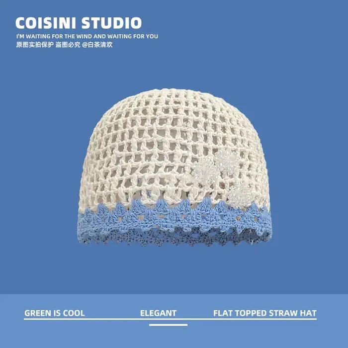 Niche Style bohème été femmes chapeau en plein air creux main crocheté couleur correspondant respira