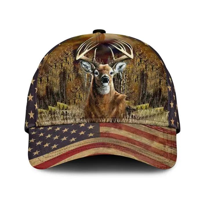 Casquette de baseball vintage drapeau américain avec conception de chasse au cerf de forêt chapeau d