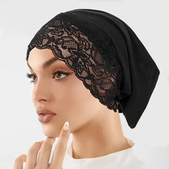 Chapeau foulard à bord en dentelle pour femmes, chapeau pull simple de couleur unie, doux, confortab