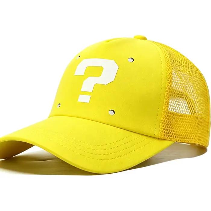 Casquette de baseball respirante anti-UV jaune motif bloc de questions, style cosplay Super Brothers