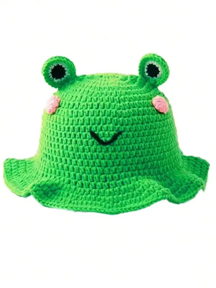 Chapeau de grenouille tissé à la main pour femmes, pull à volants à la mode, chapeau de pêcheur Hip-