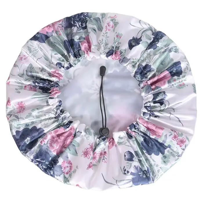 Bonnet de douche imperméable Double couche pour femmes, imprimé Floral, réglable, élastique, accesso