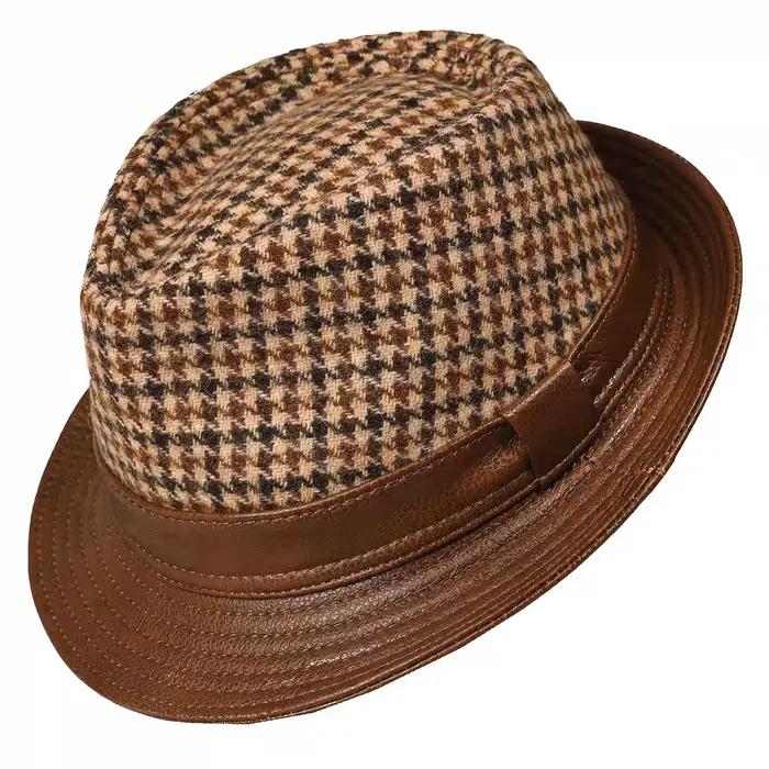 Hiver en cuir véritable laine haut chapeaux pour hommes/femmes messieurs britanniques large bord Ste