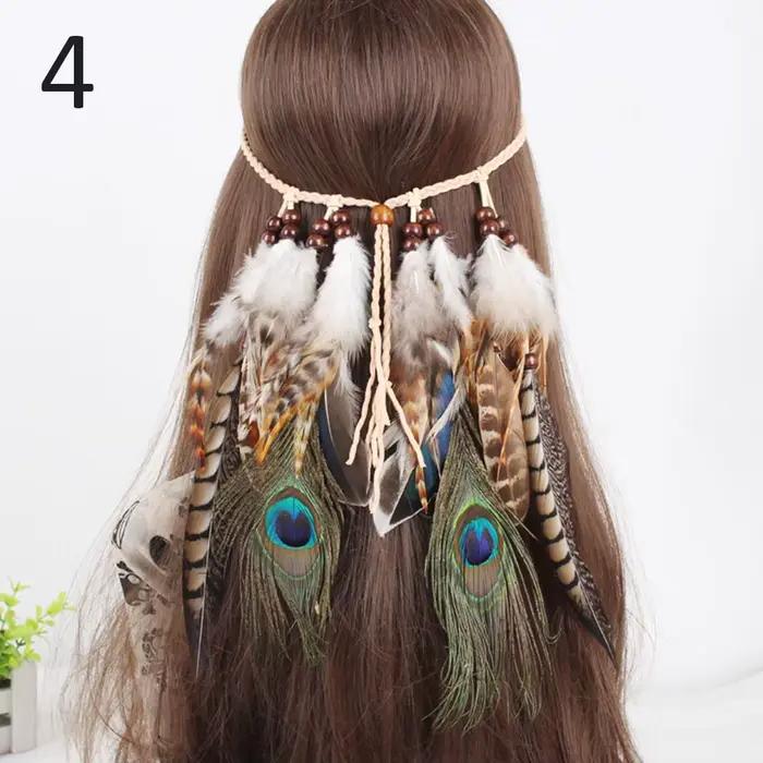 Serre-tête Bohème à Plumes pour Filles, Coiffe Ajustable, Accessoires Cheveux pour Festival, Fête, P