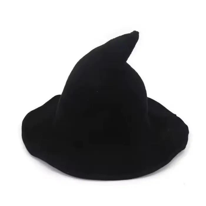 Chapeau de sorcière d'Halloween à longue pointe, bonnet tricoté pour femme, chapeau de fête d'Hallow
