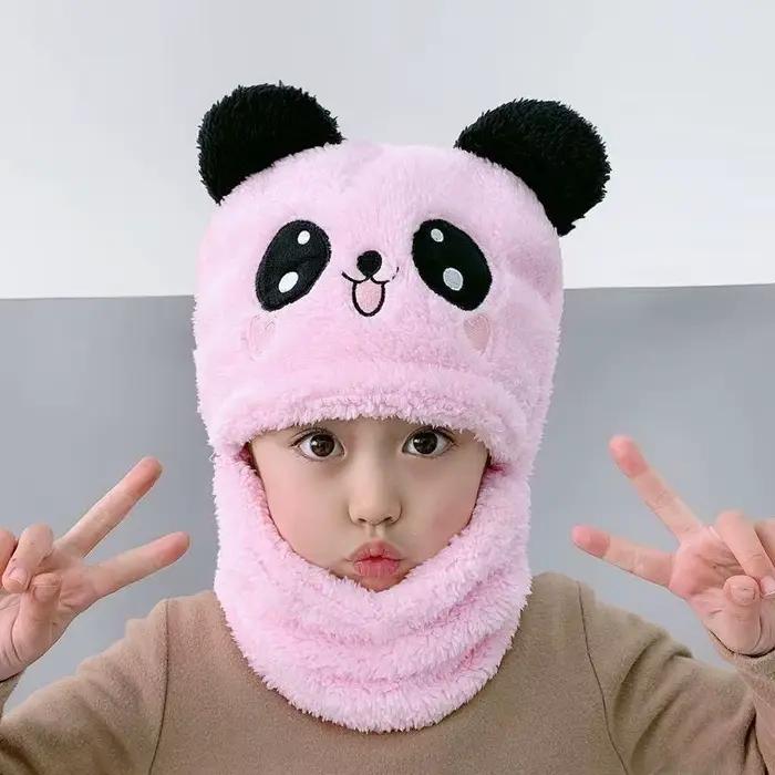 Chapeau écharpe de dessin animé pour enfants, ensemble deux pièces en laine Double couche, chapeau c