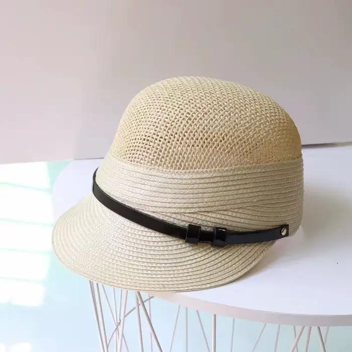 Casquette de paille pour femmes, chapeau de soleil Vintage d'été, casquette à visière, solide, avec 