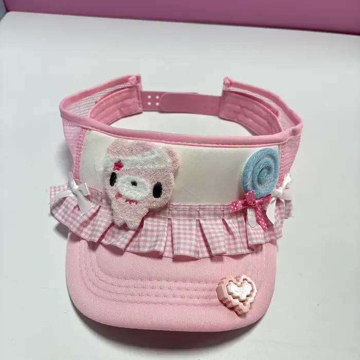 Visière à volants Kawaii Bear, chapeau d'été rose mignon et réglable pour la plage, les activités de