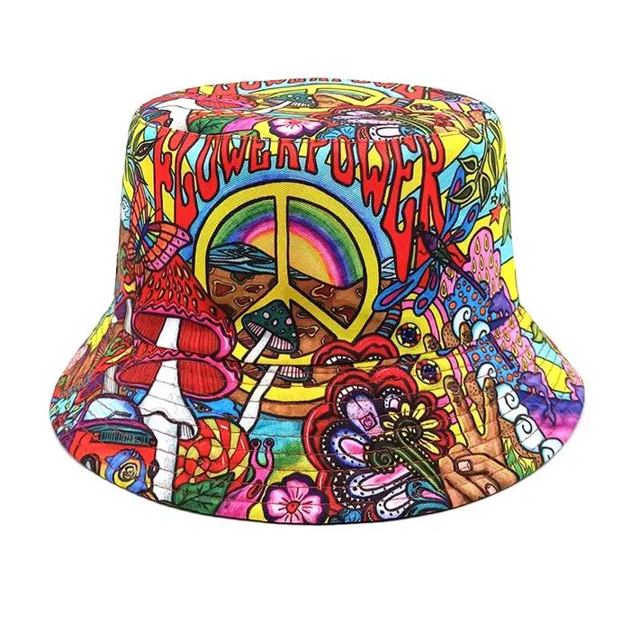 Chapeau bob rétro psychédélique des années 70 - réversible - pour hommes et femmes - chapeau de sole