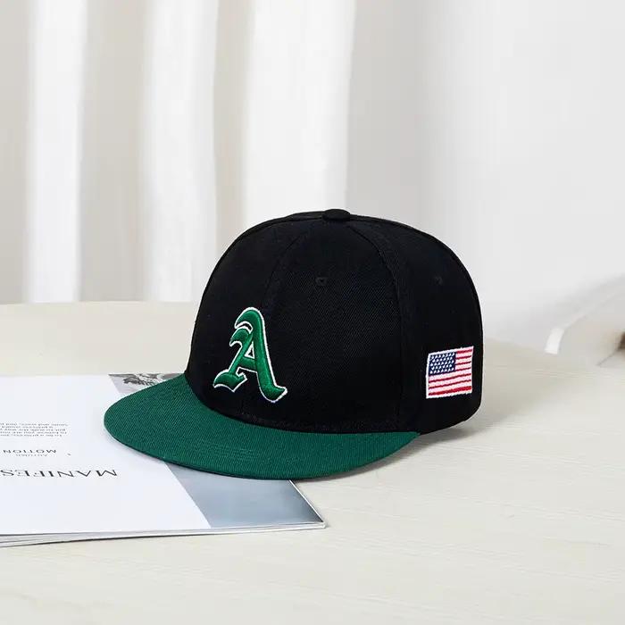 Casquette de baseball de style hip-hop avec dessus plat, patch de couleur, broderie de lettres. Conv